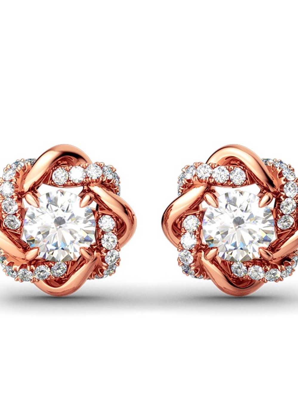 Rose Gold Twisted Halo Crystal Stud Earrings - Women's Jewelry